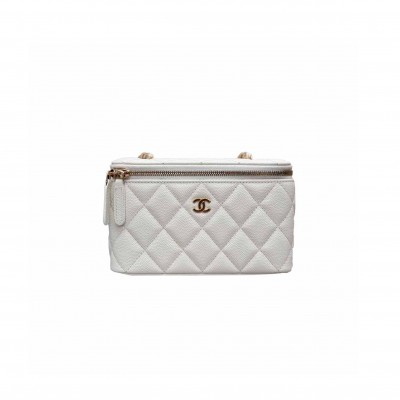 CHANEL CLASSIC VANITY WITH CHAIN WHITE CAVIAR GOLD HARDWARE AP1141 (16.5*10*8cm)